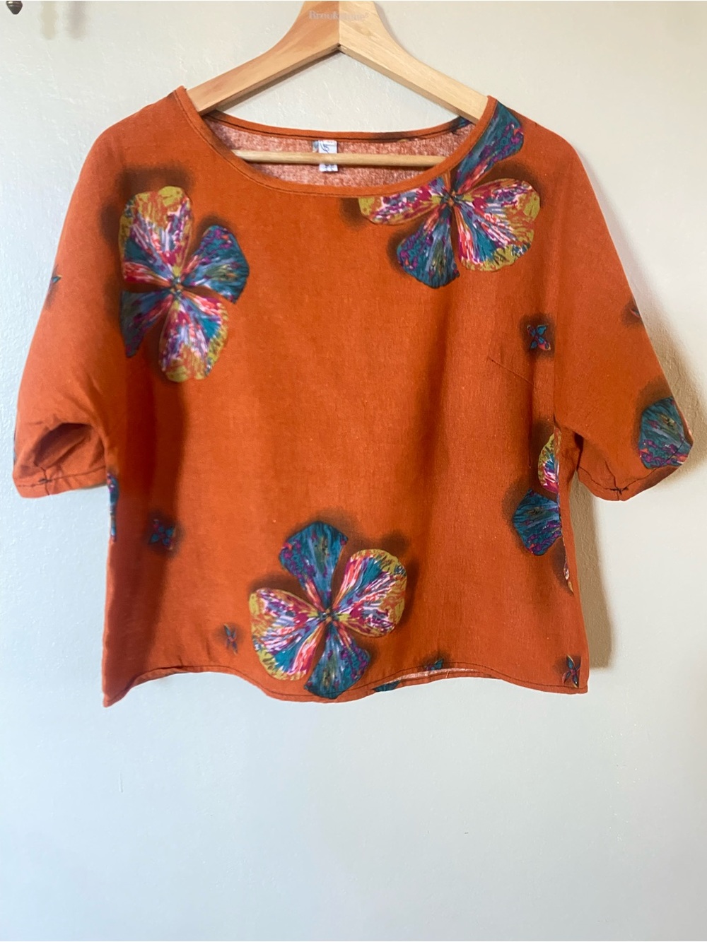 Floral Linen Blend Top - Rust